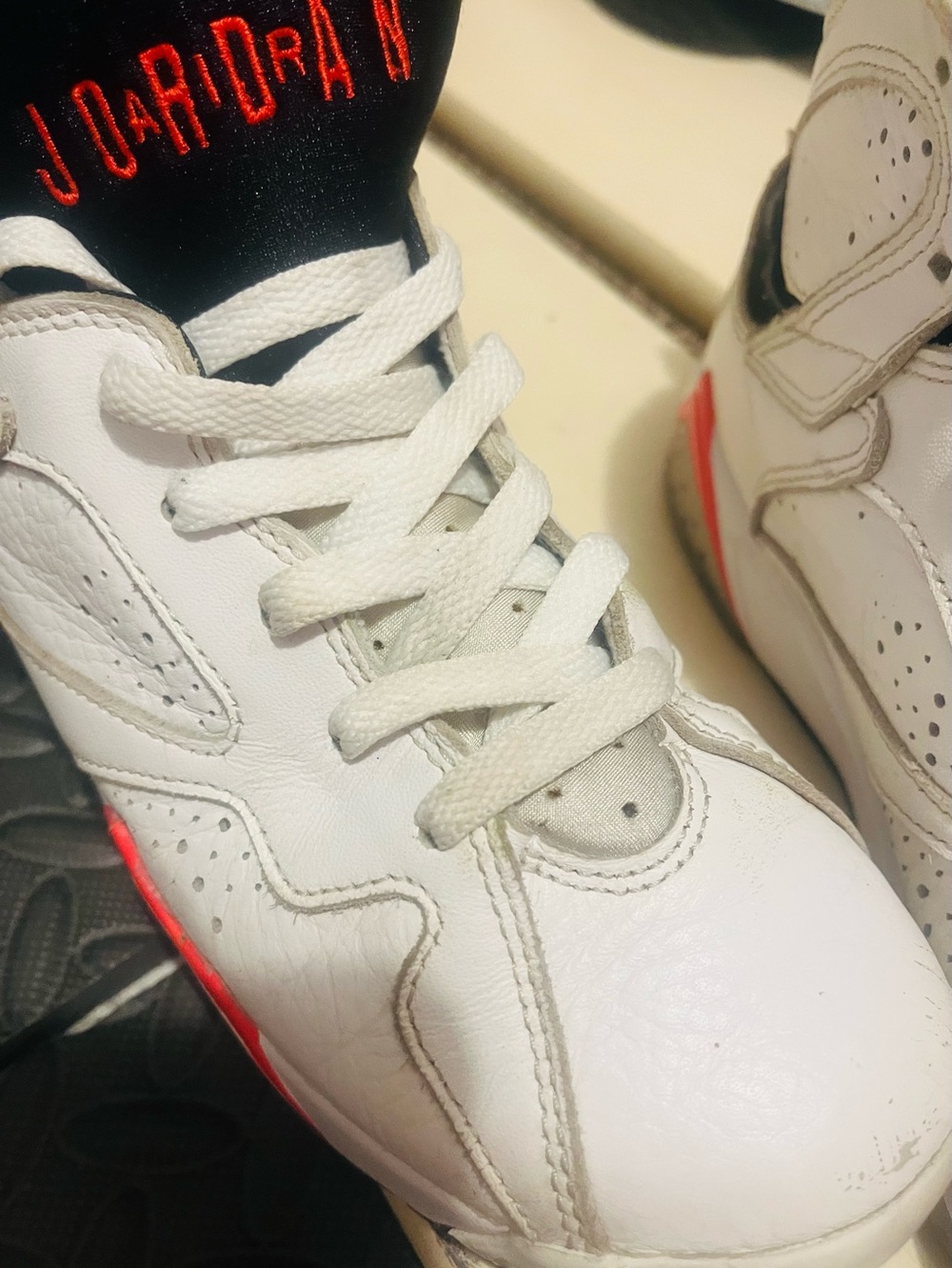 Jordan White and Red Retro Basketball Sneakers